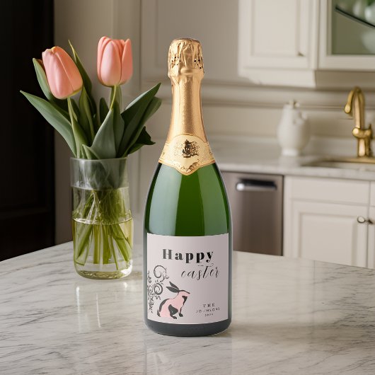 Modern Bunny Happy Easter gepersonaliseerd Sparkling Wijnetiket