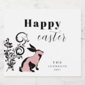 Modern Bunny Happy Easter gepersonaliseerd Sparkling Wijnetiket (Enkel label)