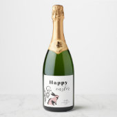 Modern Bunny Happy Easter gepersonaliseerd Sparkling Wijnetiket (Voorkant)