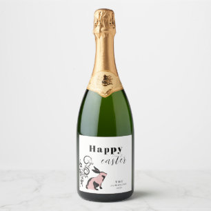 Modern Bunny Happy Easter gepersonaliseerd Sparkling Wijnetiket