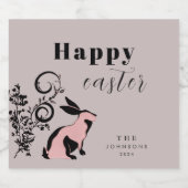 Modern Bunny Happy Easter gepersonaliseerd Sparkling Wijnetiket (Enkel label)