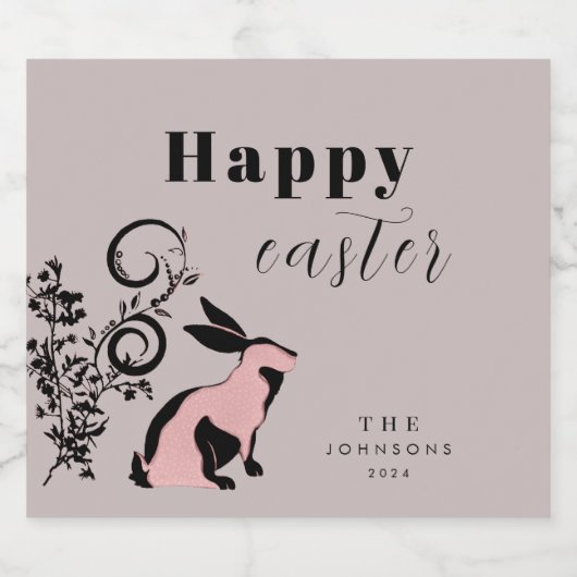 Modern Bunny Happy Easter gepersonaliseerd Sparkling Wijnetiket (Enkel label)