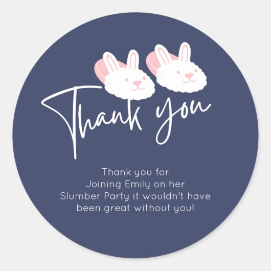 Modern Bunny Slippers Slumber party Bedankt Ronde Sticker (Voorkant)
