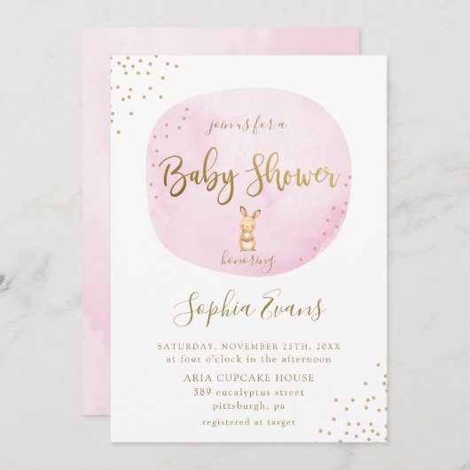 Modern Bunny Typography Baby shower Chic Pink Gold Kaart (Voorkant / Achterkant)