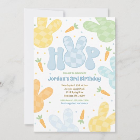 Modern Bunny Verjaardagsfeestje Lente Verjaardagsf Kaart (Voorkant)