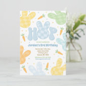 Modern Bunny Verjaardagsfeestje Lente Verjaardagsf Kaart (Staand voorkant)