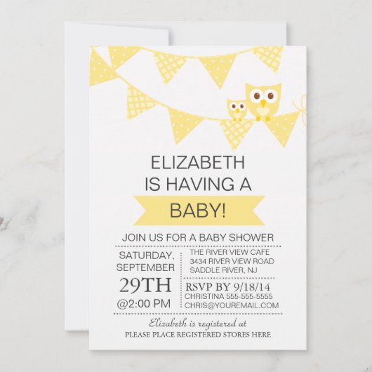 Modern Bunting Owl Genderneutraal Baby shower Kaart (Voorkant)