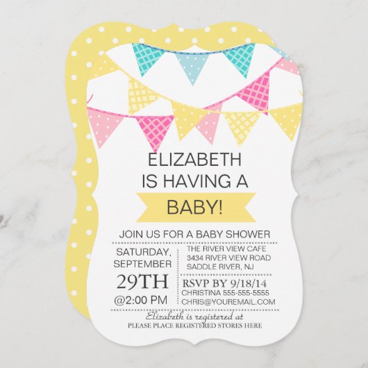 Modern Bunting Yellow Gender Neutraal Baby shower Kaart (Voorkant / Achterkant)