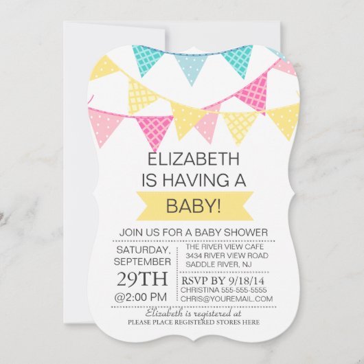 Modern Bunting Yellow Gender Neutraal Baby shower Kaart (Voorkant)