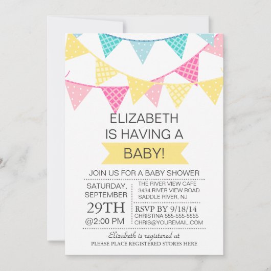 Modern Bunting Yellow Gender Neutraal Baby shower Kaart (Voorkant)