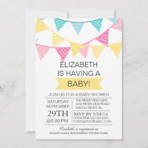 Modern Bunting Yellow Gender Neutraal Baby shower Kaart
