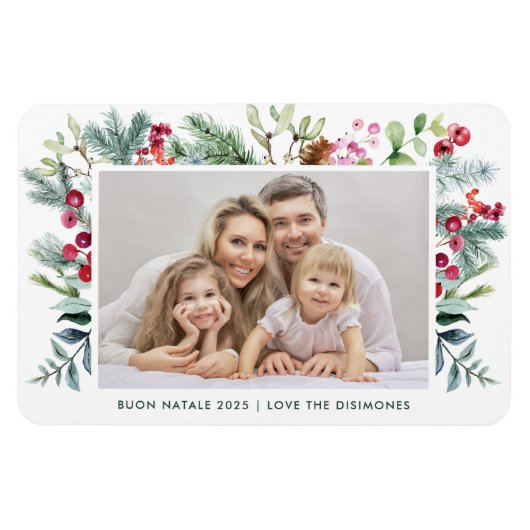 Modern Buon Natale Waterverf Holly Berry Foto Magneet (Horizontaal)