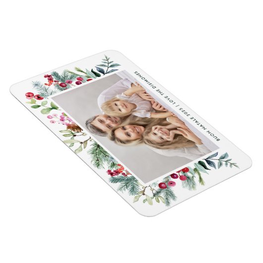 Modern Buon Natale Waterverf Holly Berry Foto Magneet (Rechterzijde)