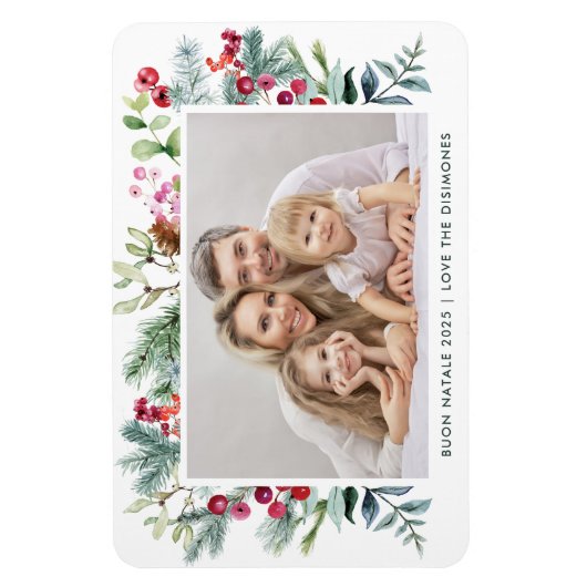 Modern Buon Natale Waterverf Holly Berry Foto Magneet (Verticaal)