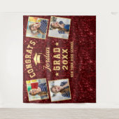Modern Burgundy Afstuderen 4 Foto Booth Backdrop Wandkleed (Voorkant)