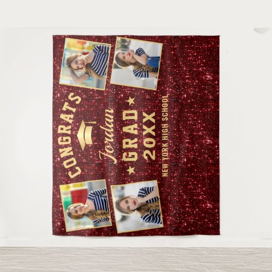 Modern Burgundy Afstuderen 4 Foto Booth Backdrop Wandkleed (Voorkant)