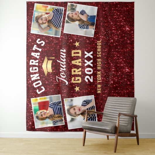 Modern Burgundy Afstuderen 4 Foto Booth Backdrop Wandkleed (In situ)