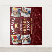 Modern Burgundy Afstuderen 4 Foto Booth Backdrop Wandkleed (Voorkant)