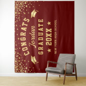 Modern Burgundy Afstuderen Foto Booth-achtergrond Wandkleed (In situ)