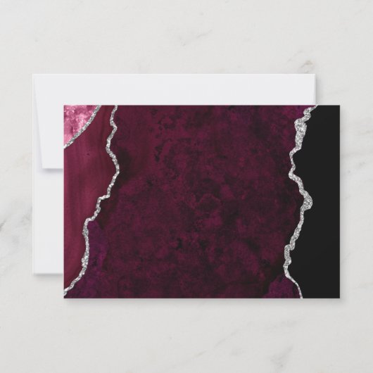 Modern Burgundy Agate Silver Script Wedding RSVP (Achterkant)