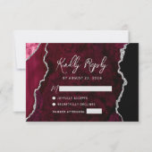 Modern Burgundy Agate Silver Script Wedding RSVP Kaartje (Voorkant)