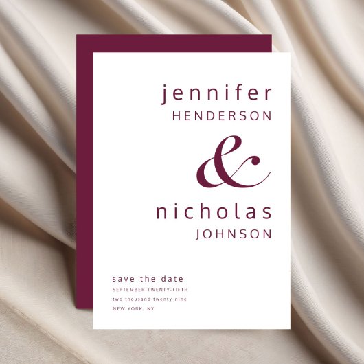 Modern Burgundy Ampersand Typography Wedding Save The Date