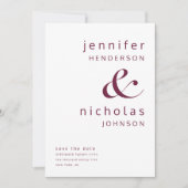 Modern Burgundy Ampersand Typography Wedding Save The Date (Voorkant)