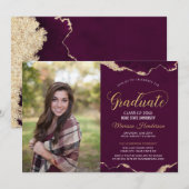 Modern Burgundy and Gold Afstuderen Photo Invite Kaart (Voorkant / Achterkant)