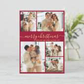 Modern Burgundy and Gold Script 5 Photo Christmas  Feestdagenkaart (Staand voorkant)