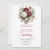 Modern Burgundy and White Flowers Wedding Invite Kaart (Voorkant)