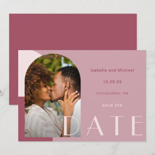 Modern Burgundy Arch Photo Wedding Save The Date