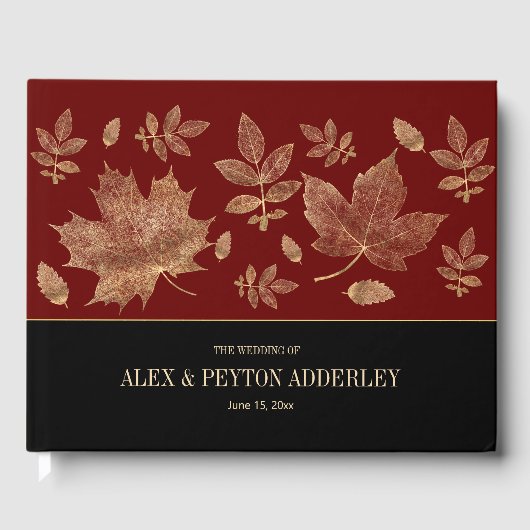 Modern Burgundy Black Autumn Leaves Wedding Gastenboek (Voorkant)