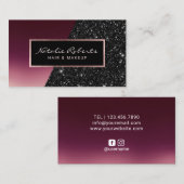 Modern Burgundy Black Glitter Beauty Salon Spa Visitekaartje (Voorkant / Achterkant)