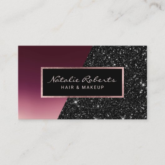 Modern Burgundy Black Glitter Beauty Salon Spa Visitekaartje (Voorkant)