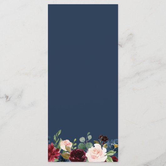 Modern  Burgundy Blue Floral Wedding Menu (Achterkant)