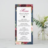 Modern  Burgundy Blue Floral Wedding Menu (Staand voorkant)