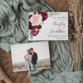 Modern Burgundy Blush Floral Greenery Foto Save The Date