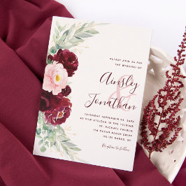 Modern Burgundy Blush Floral Greenery Wedding Kaart