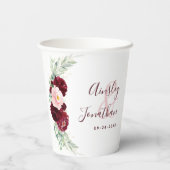 Modern Burgundy Blush Floral Greenery Wedding Papieren Bekers (Achterkant)