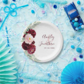 Modern Burgundy Blush Floral Greenery Wedding Papieren Bordje (Feest)