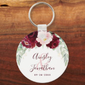 Modern Burgundy Blush Floral Greenery Wedding Sleutelhanger (Voorkant)
