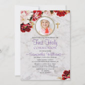Modern Burgundy Blush Photo First Communist Kaart (Voorkant)