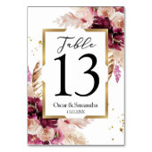 Modern Burgundy Blush Pink Floral & Gold Lijst Kaart (Achterkant)