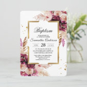 Modern Burgundy Blush Pink Floral & Gold Lijst Kaart (Staand voorkant)