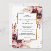 Modern Burgundy Blush Pink Floral & Gold Lijst Kaart (Voorkant)