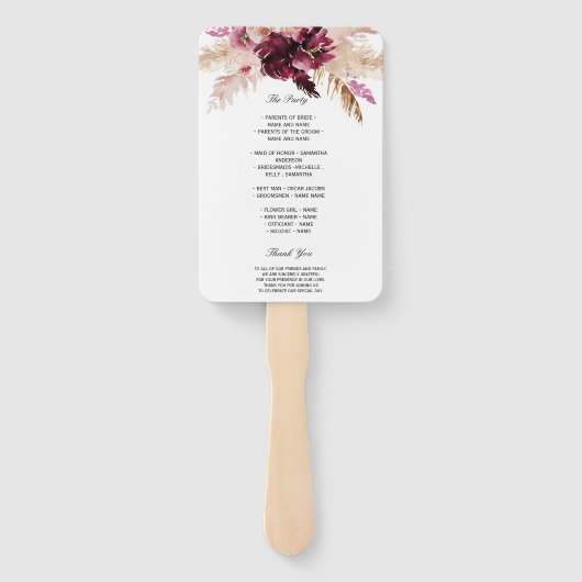 Modern Burgundy Blush Pink Floral Handwaaier (Achterkant)