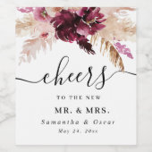 Modern Burgundy Blush Pink Floral Wijn Etiket (Enkel label)