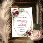 Modern Burgundy Boho Floral Wedding Invitation Kaart