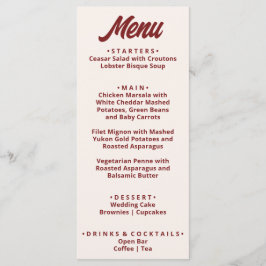 Modern Burgundy Bold Funky Retro Unique Wedding  Menu