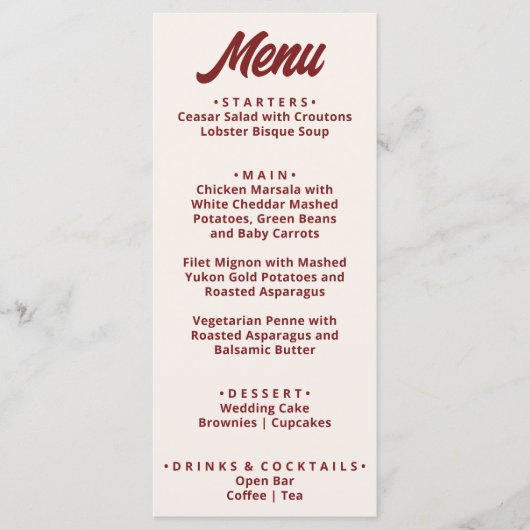 Modern Burgundy Bold Funky Retro Unique Wedding  Menu (Voorkant)